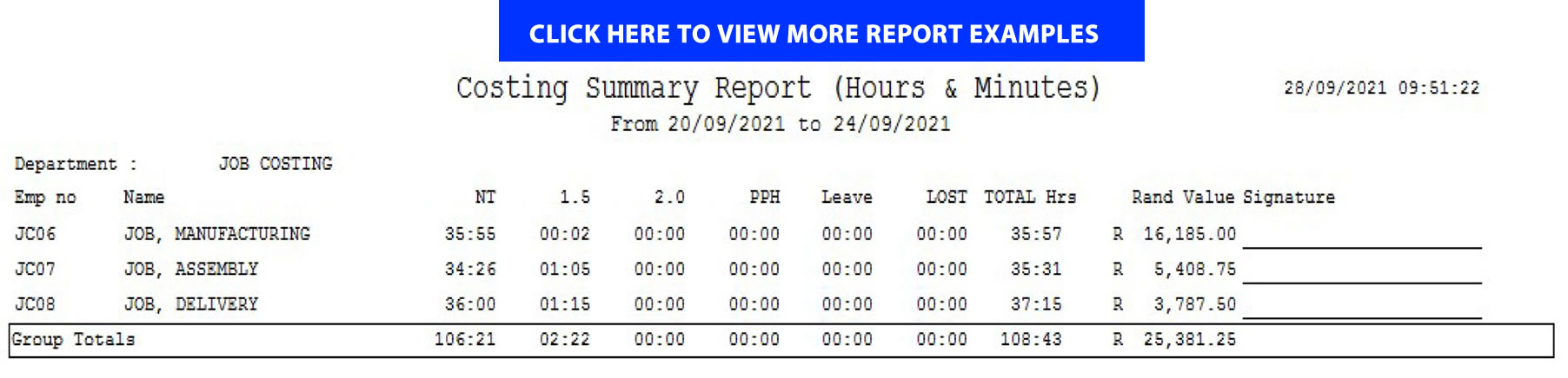 Job costing report